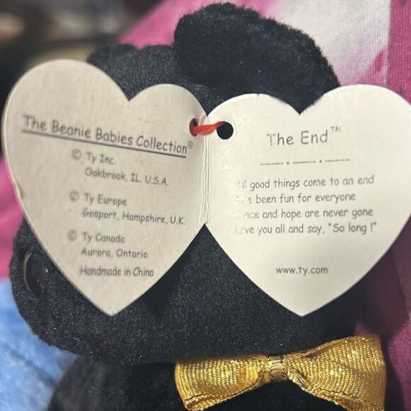 Lot Of 2 TY Beanie Babies Black White Fortune & Black End Plushy Stuffed Animal - Picture 8 of 10